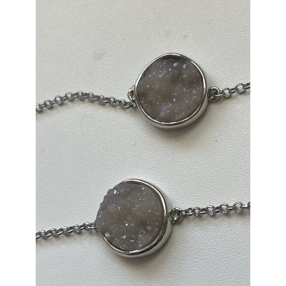 LOFT Silver Tone & Crystal Druzy Station Disc 36” Necklace - Picture 3 of 5